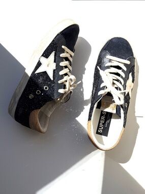 Golden Goose Superstar Low top Navy Glitter Beige Sneakers 38  Designe